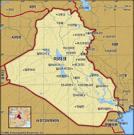 이라크 지도. 브리태니카백과사전 지도